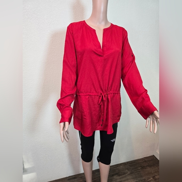 LRL Ralph Lauren Top Large Adult Red V Neck Peplum Blouse Long Sleeve Womens Med - Picture 2 of 11
